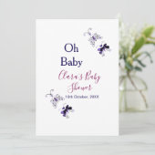 Paarse vlinder roze baby shower oh baby modern kaart (Staand voorkant)
