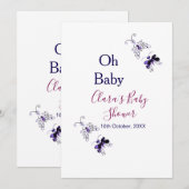 Paarse vlinder roze baby shower oh baby modern kaart (Voorkant / Achterkant)