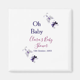 Paarse vlinder roze baby shower oh baby modern magneet