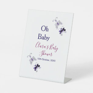 Paarse vlinder roze baby shower oh baby modern reclamebord met voetstuk