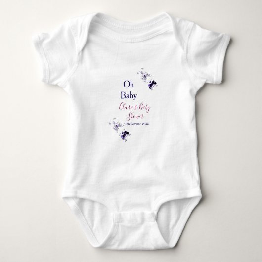 Paarse vlinder roze baby shower oh baby modern romper (Voorkant)