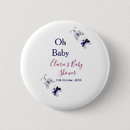 Paarse vlinder roze baby shower oh baby modern ronde button 5,7 cm