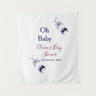Paarse vlinder roze baby shower oh baby modern wandkleed