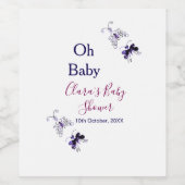 Paarse vlinder roze baby shower oh baby modern wijn etiket (Enkel label)
