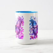 Paarse Vlinder Roze Blauw Christelijk Heilig Kruis Tweekleurige Koffiemok (Center)