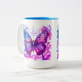 Paarse Vlinder Roze Blauw Christelijk Heilig Kruis Tweekleurige Koffiemok (Voorkant links)