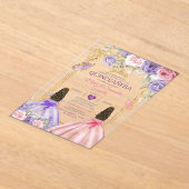 Paarse Vlinder Roze Bloemen Tweelinggoud Quinceañe Acryl Uitnodigingen (Laagn)