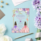 Paarse Vlinder Roze Bloemen Tweelinggoud Quinceañe Acryl Uitnodigingen (Insitu (Huwelijk))