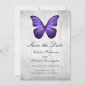 Paarse Vlinder Save the Date Uitnodiging (Voorkant)