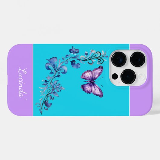 Paarse Vlinder Scroll iPhone 14 Pro Hoesje (Achterkant (horizontaal))