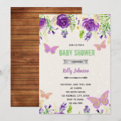 Paarse vlinder shower verjaardagsuitnodiging kaart (Voorkant / Achterkant)