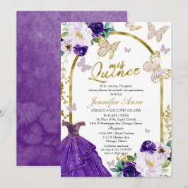 Paarse Vlinder Spaanse Quinceanera Uitnodigingen
