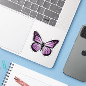 Paarse Vlinder Sticker (Laptop met iPhone)