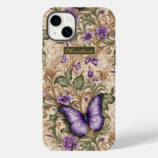 Paarse vlinder taupe en salie kruiden Case-Mate iPhone case (Achterkant)
