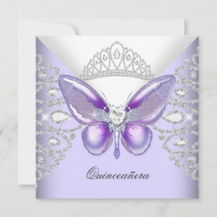 Paarse Vlinder Tiara Quinceanera 15de Feest Kaart
