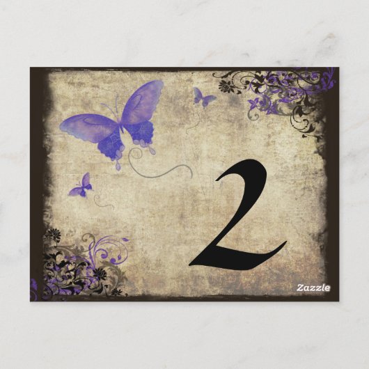 Paarse Vlinder Trouwtafel Nummer Briefkaart (Achterkant)