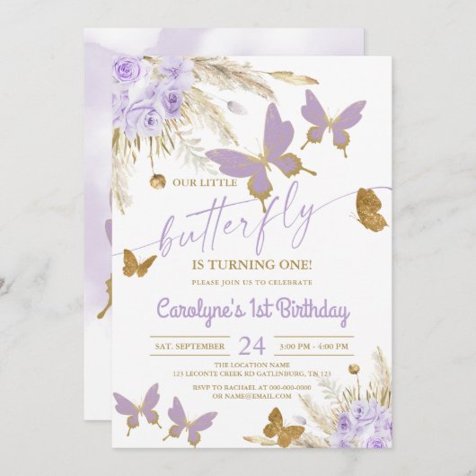 Paarse vlinder - uitnodiging (Voorkant / Achterkant)