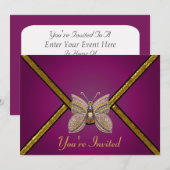 Paarse vlinder - uitnodiging voor een jodenfeest (Voorkant / Achterkant)