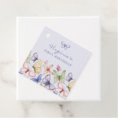 Paarse vlinder verjaardag bedankjes labels (In situ)