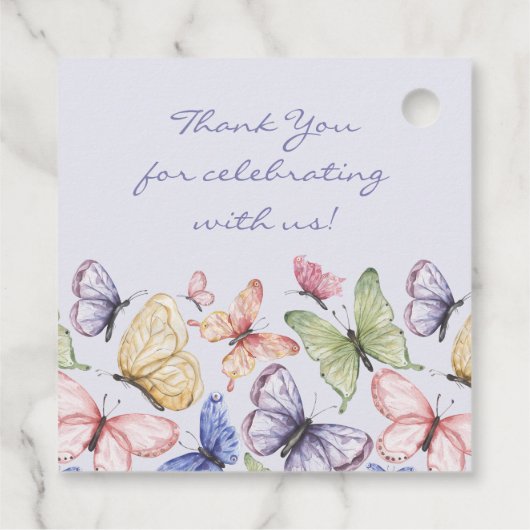 Paarse vlinder verjaardag bedankjes labels (Achterkant)