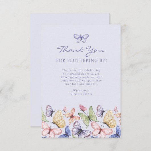 Paarse vlinder verjaardag bedankkaart (Voorkant / Achterkant)