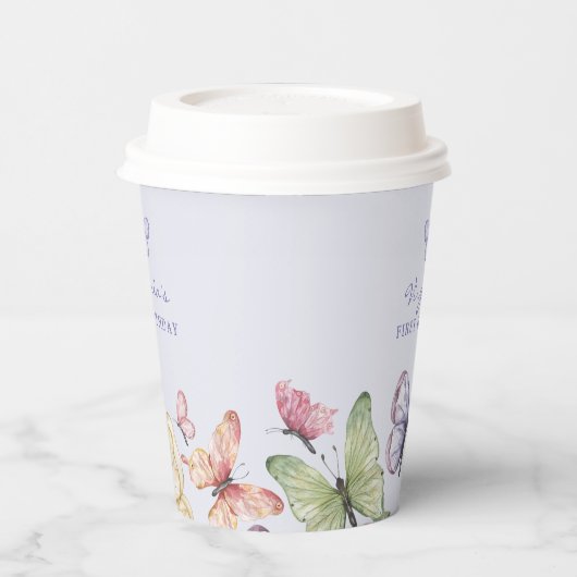 Paarse vlinder verjaardag papieren bekers (Links)