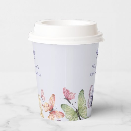 Paarse vlinder verjaardag papieren bekers (Rechts)