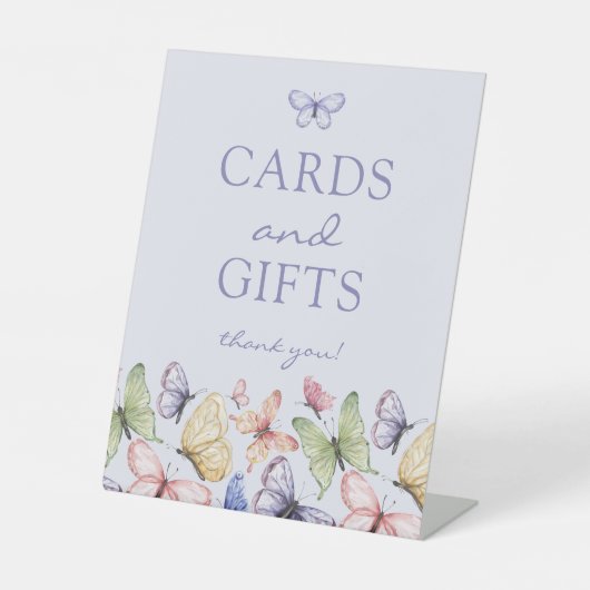 Paarse vlinder verjaardag reclamebord met voetstuk (Voorkant)