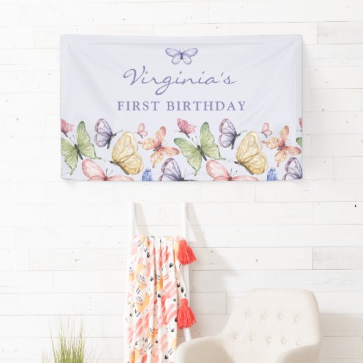 Paarse vlinder verjaardag spandoek (Insitu)