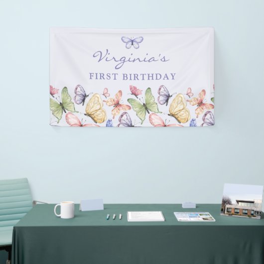 Paarse vlinder verjaardag spandoek (Beurs)
