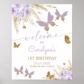 Paarse Vlinder Verjaardag Welkom Poster (Voorkant)