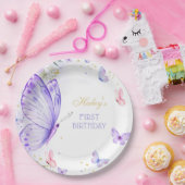 Paarse Vlinder Verjaardagspapier Bord (Feest)