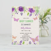 Paarse vlinder - verjaardagsuitnodiging kaart (Staand voorkant)