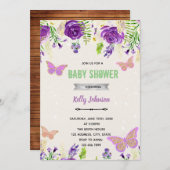 Paarse vlinder - verjaardagsuitnodiging kaart (Voorkant / Achterkant)