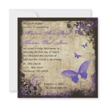 Paarse Vlinder  Vierkante Bruiloft Uitnodiging