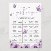 Paarse Vlinder Vind de gast Bingo Game Kaart (Voorkant)