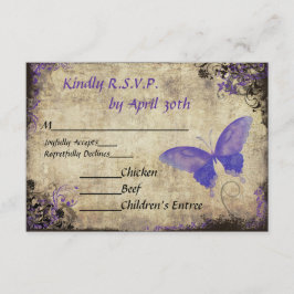 Paarse Vlinder Vintage Bruiloft RSVP Uitnodiging
