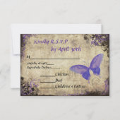 Paarse Vlinder Vintage Bruiloft RSVP Uitnodiging (Voorkant)