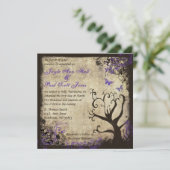 Paarse Vlinder Vintage bruiloft uitnodiging (Staand voorkant)