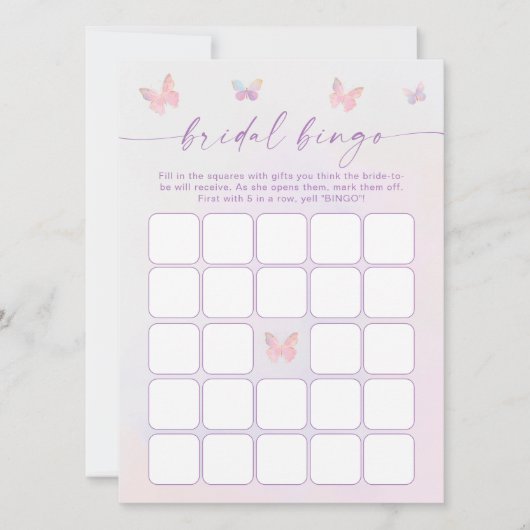 Paarse Vlinder Vrijgezellenfeest Bingo Game Kaart (Voorkant)