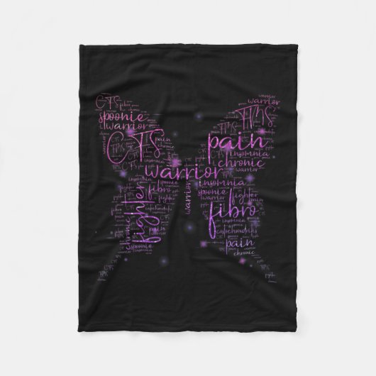 Paarse vlinder Warrior Awareness Word Clou Fleece Deken (Voorkant)