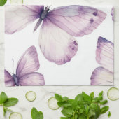 Paarse Vlinder Waterverf Elegante Aangepaste NAAM Theedoek (Gevouwen)