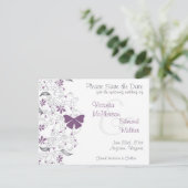 Paarse Vlinder Whimsy Save the Date Aankondiging (Staand voorkant)