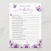 Paarse vlinder Wie kent mama het beste? Game Kaart (Voorkant)