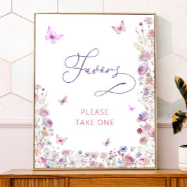 Paarse Vlinder Wildflower Baby shower Favorieten Poster