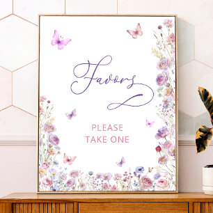 Paarse Vlinder Wildflower Baby shower Favorieten Poster