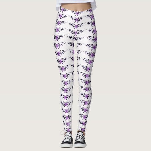 paarse vlinder wit leggings (Voorkant)