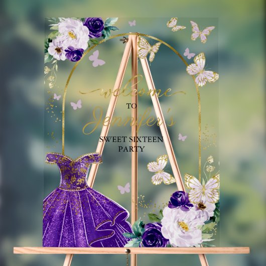 Paarse vlinder zoet 16 Welkom Acryl Bord (Neutraal)