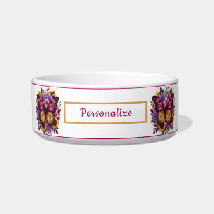 Paarse Vlinder & Zonnebloem Gepersonaliseerd Bloem Voerbakje
