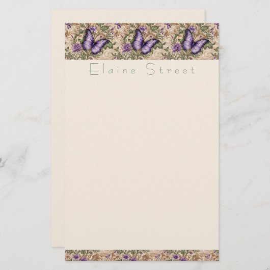 Paarse vlinderbloem en kruidenbriefpapier briefpapier (Voorkant / Achterkant)